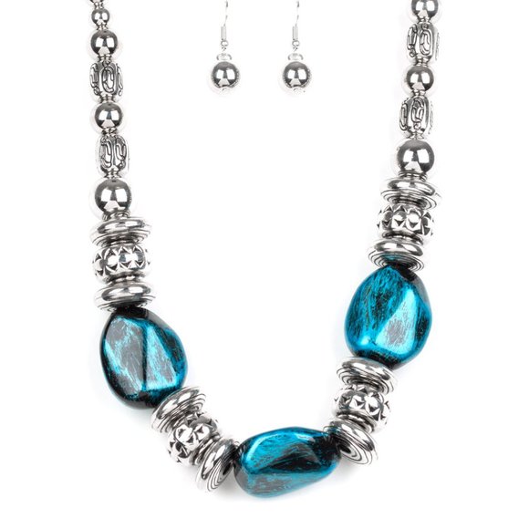 NWT Colorfully Confident blue chrome necklace set - Picture 2 of 3